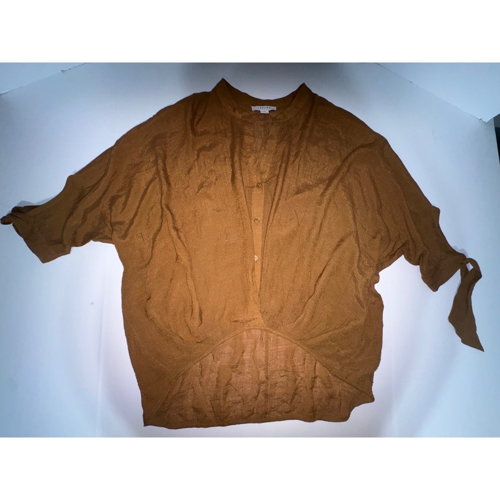 Favlux Fashion Women Brown Batwing Sleeve Tie Cuff High Low Button Top Medium